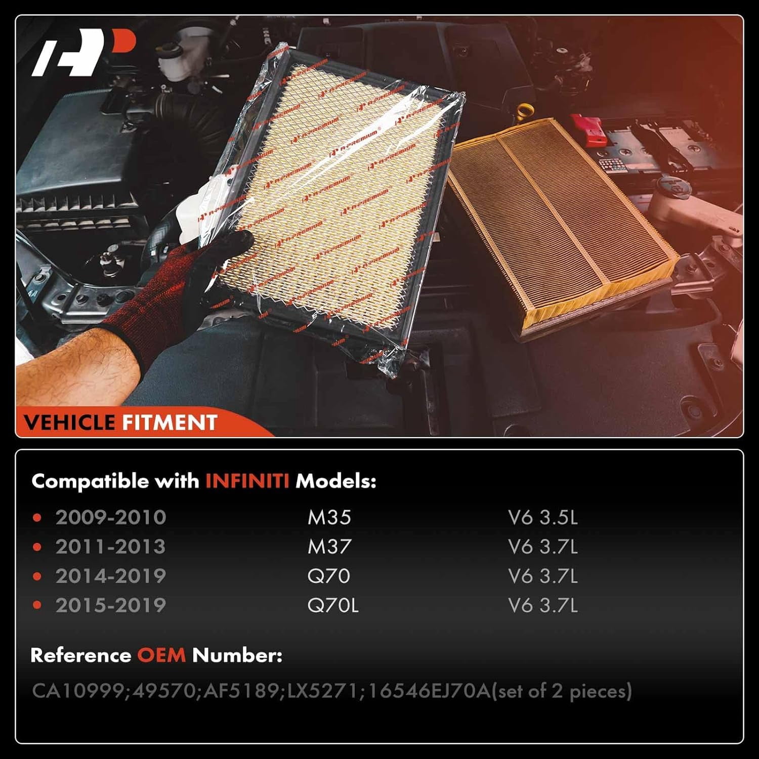 A-Premium 2-PC Engine Air Filter Compatible with Infiniti M35 2009-2010, M37 2011-2013, Q70 2014-2019, Q70L 2015-2019, 3.5L 3.7L, Replace# 16546EJ70A