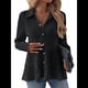 thumbnail image 2 of Blusa Peplum con Botones y Cuello de Larga para Mujer, Holgada y Texturizada. Negro XL, 2 of 8
