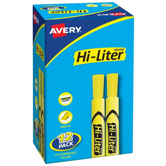 Avery Hi-Liter, Desk-Style, Yellow, 12 Count (98035)
