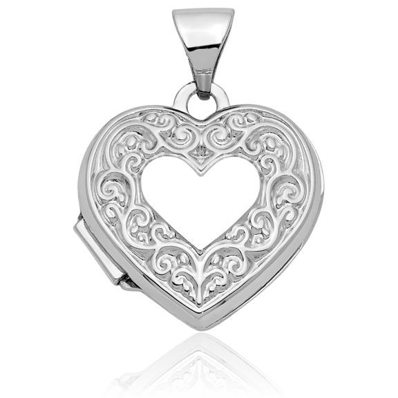 ICE CARATS 10K Solid White Gold Filigree Medium Heart Scrollwork Photo Locket Pendant Necklace - 21mm 7/8 inch - Polished, Textured Women's