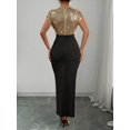 thumbnail image 2 of Elegant Black And Gold Sleeveless Sequin Top With Ruched Maxi Skirt Dress For Party Date Banquet, 2 of 7