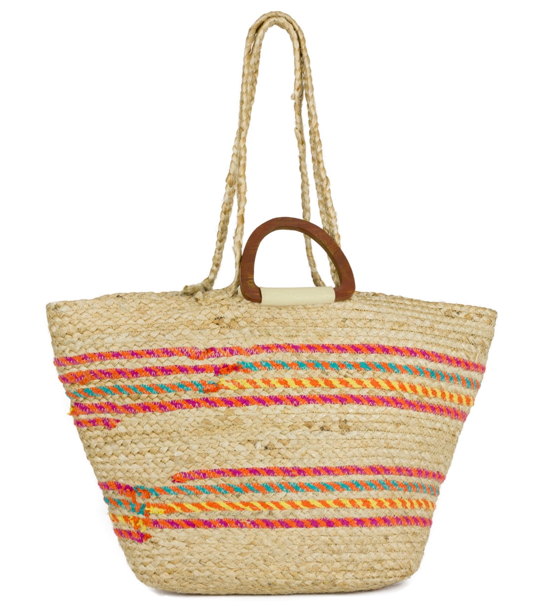 Magid Women's Striped Jute Tote Bag with Double Wooded Handle - Walmart.com