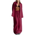thumbnail image 2 of Uootdi Women's 2 Piece Matching Lounge Set Long Sleeve Oversized Button Down Shirt Drawstring High Waist Wide Leg Linen Pants Set, 2 of 6