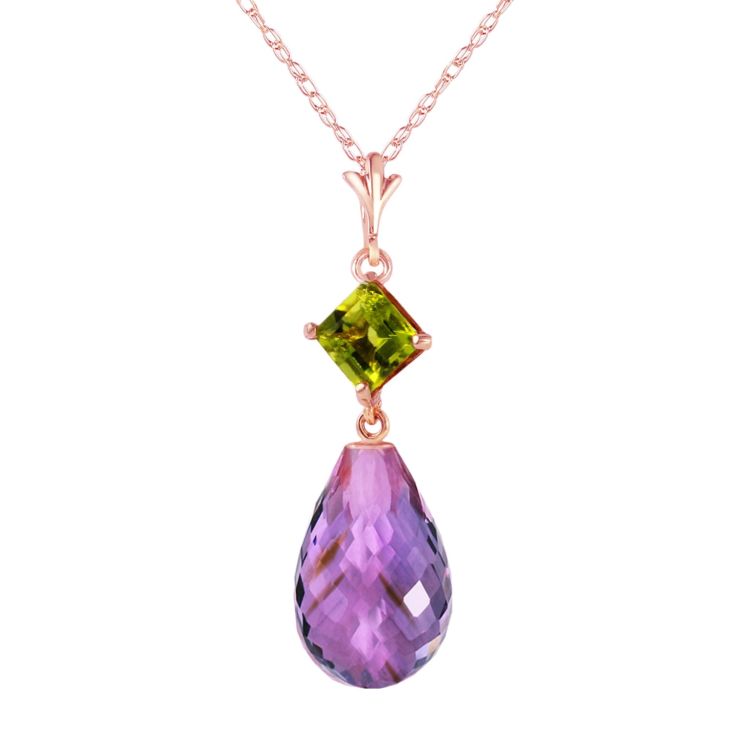 Galaxy Gold 14K Rose Gold 5.5 Carat Amethyst and Peridot Pendant Necklace - February Birthstone - Peace & Wisdom - 16" to 24" - Fine Jewelry for Women