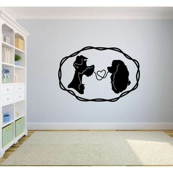 Sweet Lady And The Tramp Portrait Silhouette Romantic Disney Cartoon Character Wall Sticker For Kids Boys Girls Room Bedroom Home Decal Design Stickers Wall Art Vinyl Decoration Size (20x20 inch)