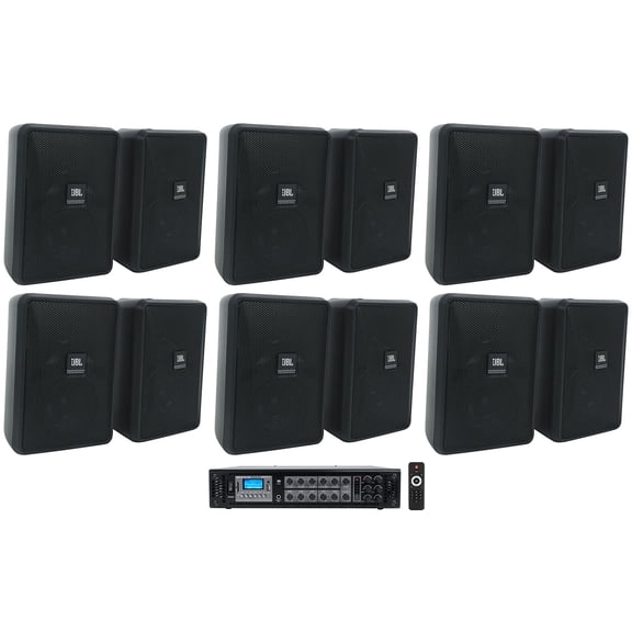 (12) JBL Control 23-1 Black 3" Indoor/Outdoor 70v Commercial Wall Speakers Amp