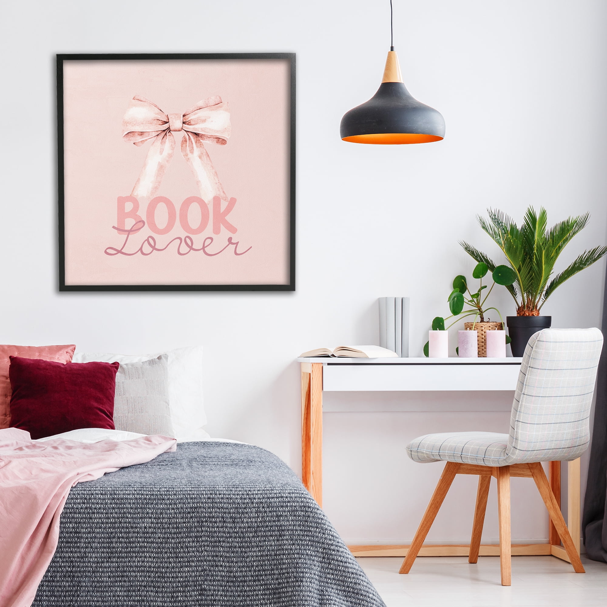 Blush Pink Book Lover Black Framed Giclee Art, design by Kim Allen