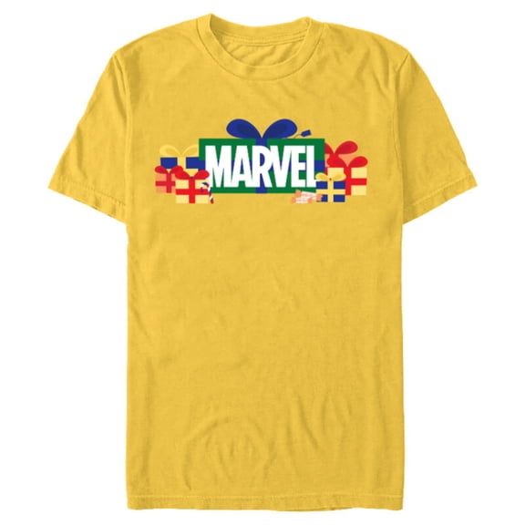 Marvel Super Heroes Logo Holiday Christmas Gifts & Presents - Short Sleeve Blended T-Shirt for Adults - Customized-Yellow
