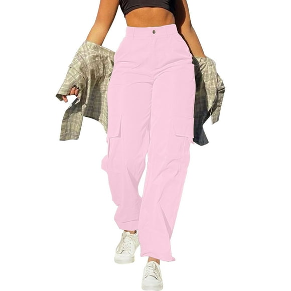 LOVZFMLL Cargo Pants for Women Baggy High Waisted Straight Wide Leg Casual Long Pants Streetwear Trousers with Pockets
