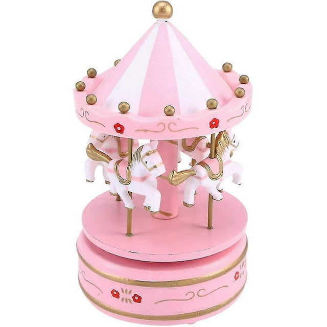 Wooden Carousel Music Box 4 Pcs Music Boxes Under The Horse For Kids Girls Kids Birthday Gift Melody Table Decoration