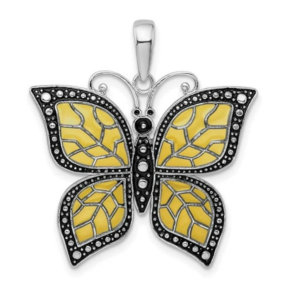 Finest Gold Sterling Silver Polished Enameled Yellow Butterfly Pendant