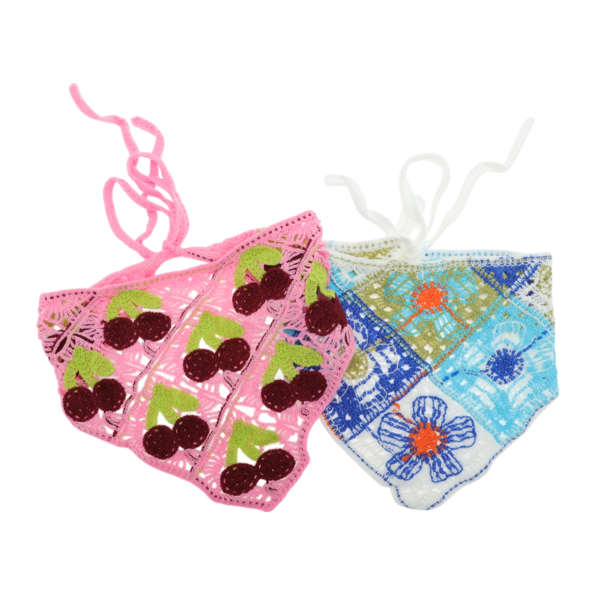 Unique Bargains Knitted Triangle Bandana 2 Pcs Blue Pink