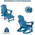 thumbnail image 3 of Patio Furniture Adirondack Rocking Chair, Folding & Portable Rocker with Retractable Ottoman & Cup Holders, HDPE All Weather Outdoor Chair for Porch, Deck, Lawn, Garden, Ocean Blue, 84x 104.6x 74CM, 3 of 7