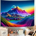 thumbnail image 4 of Sunset Mountain Tapestry, Blacklight Colorful Forest Lake UV Reactive Tapestry, Neon Glow in the Dark Starry Stars Nature Landscape Wall Hanging Tapestries for Bedroom - 90" x 70", 4 of 7