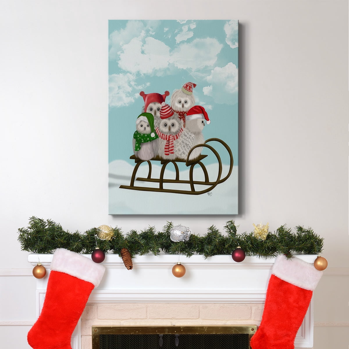 Christmas Christmas Owl Sled- Gallery Wrapped Canvas