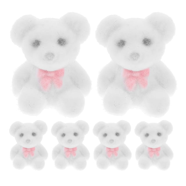 6 minianimales de peluche flocados en miniatura, ideales para decorar bolsos, tartas de cumpleaños, San Valentín, bodas y fiestas, color blanco