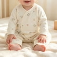 thumbnail image 6 of Baby Kimono Style Romper Girls Boys Cotton Long Sleeve Cute Printed Onesie with Side Bow Tie Detail and Snap Crotch Infant Comfort Jumpsuit Beige 10 6-9 Months, 6 of 7