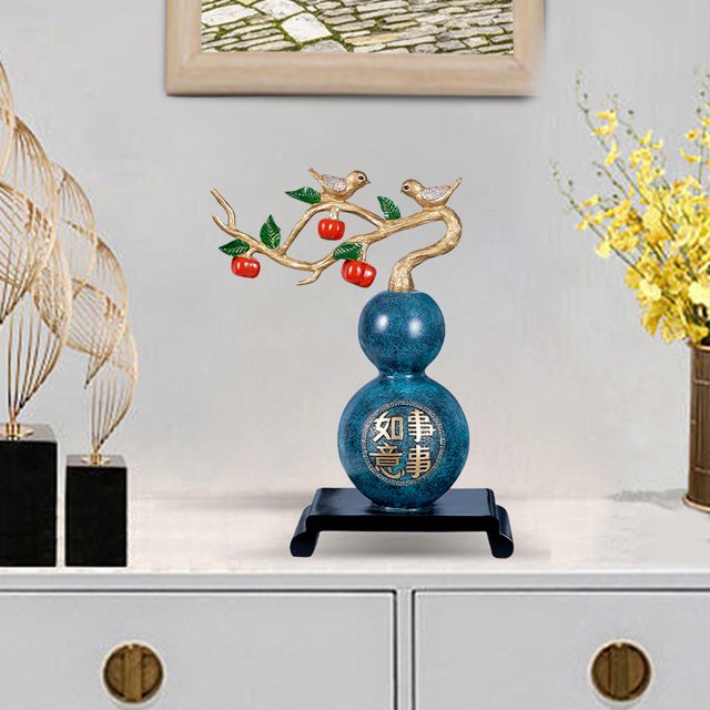 Estatua de calabaza, artesanía de resina coleccionable, escultura de adorno de , figuritas de Feng Shui para el hogar, estantería, izquierda azul Soledad Estatua de calabaza