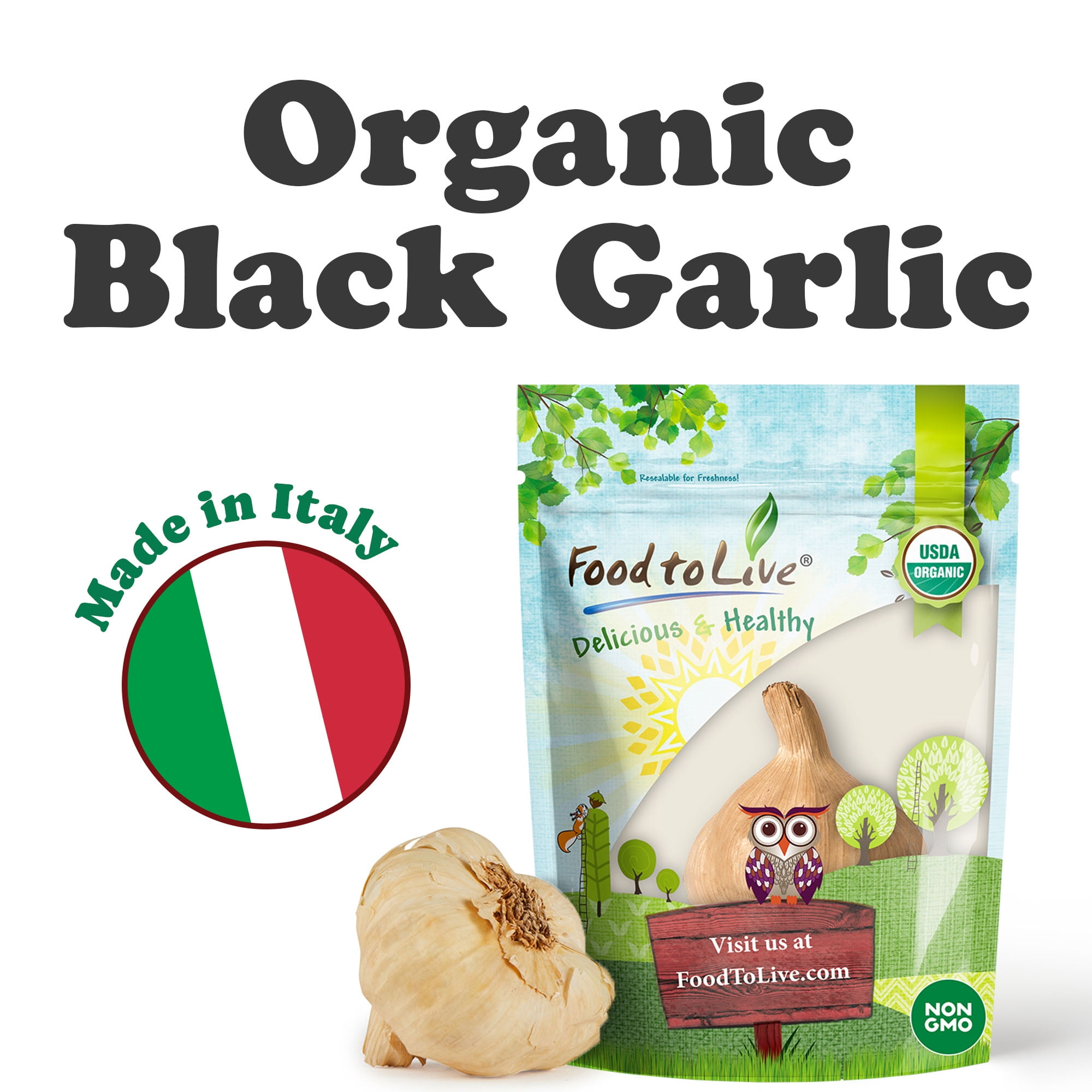 Food To Live Organic Black Garlic, 30gr – Whole Bulb Produced by Natural Fermentation, Vegan. Great on Meat, Fish, Cheese or to Season Pasta and Risotto (Pack of 12)