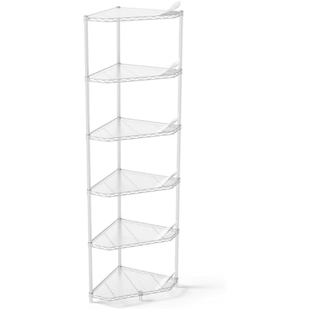 600lbs 6 Tier Corner Shelf NSF Metal Wire Shelving Unit, Adjustable, with Leveling Feet and Waterproof Shelf Liners for Garage, Kitchen, and More - 20" L x 20" D x 72" H, White Pentagonal-Shape