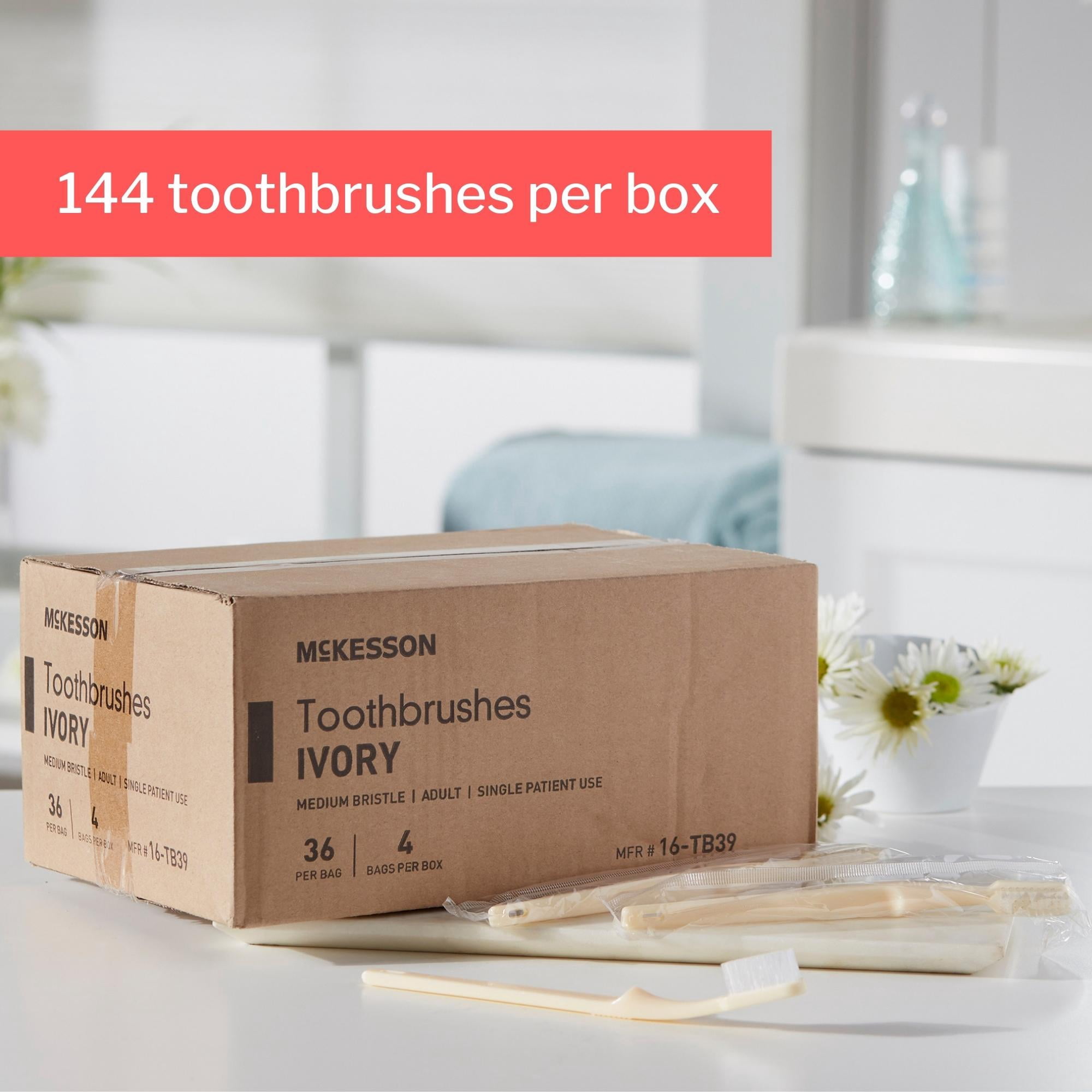McKesson Toothbrush, Medium Bristles for Dental Hygiene, Ivory, 144 Count, 1 Pack