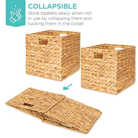 Best Choice Products Ensemble Rustique de 5 Paniers de Rangement Polyvalents Pliables en Jacinthe, Bacs Organisateurs Tissés à la Main pour la Lessive pour Chambre, Salon, Salle de Bain, Étagères, Garde-Manger avec Insert - Naturel
