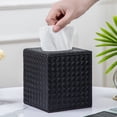 thumbnail image 1 of Funda para caja de pañuelos SUNYUROU, tela de poliuretano negra y madera, 1 of 7