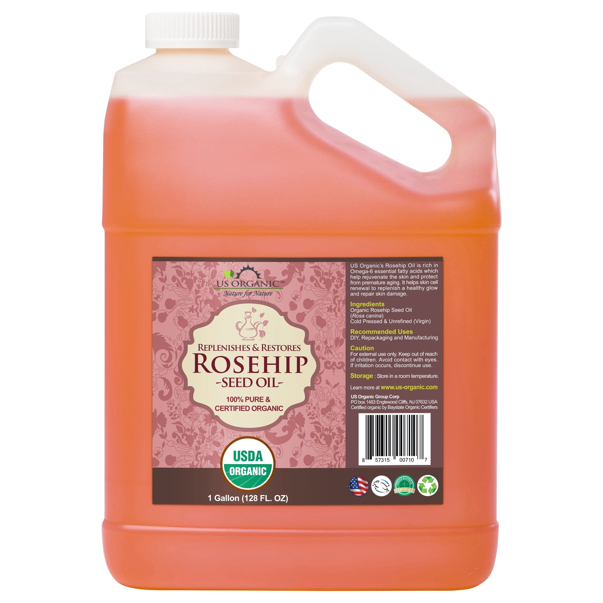 US Organic Rosehip Oil, 100% Pure Certified USDA Organic, 128 oz (1 Gallon)
