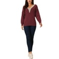thumbnail image 4 of INSPIRE CHIC Women's' Long Sleeve Sweaters Trendy Lace V Neck Knit Drop Shoulder Pullover Sweater Jumper Tops XL Wine Red, 4 of 6