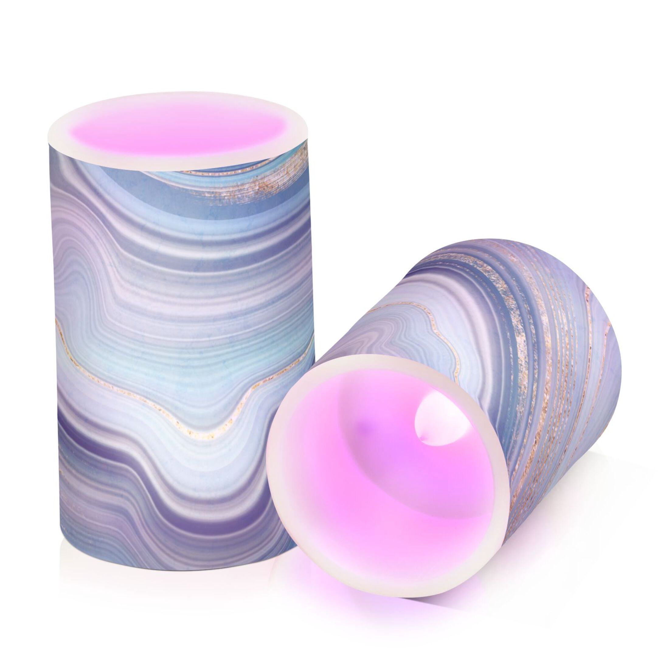 Blue and Gold Marble 2 PCS LED Flickering Flameless Candles with Remote Control Realistic 3D Wick LED Window Candles Sets for Wedding Table Home Decoration Gifts