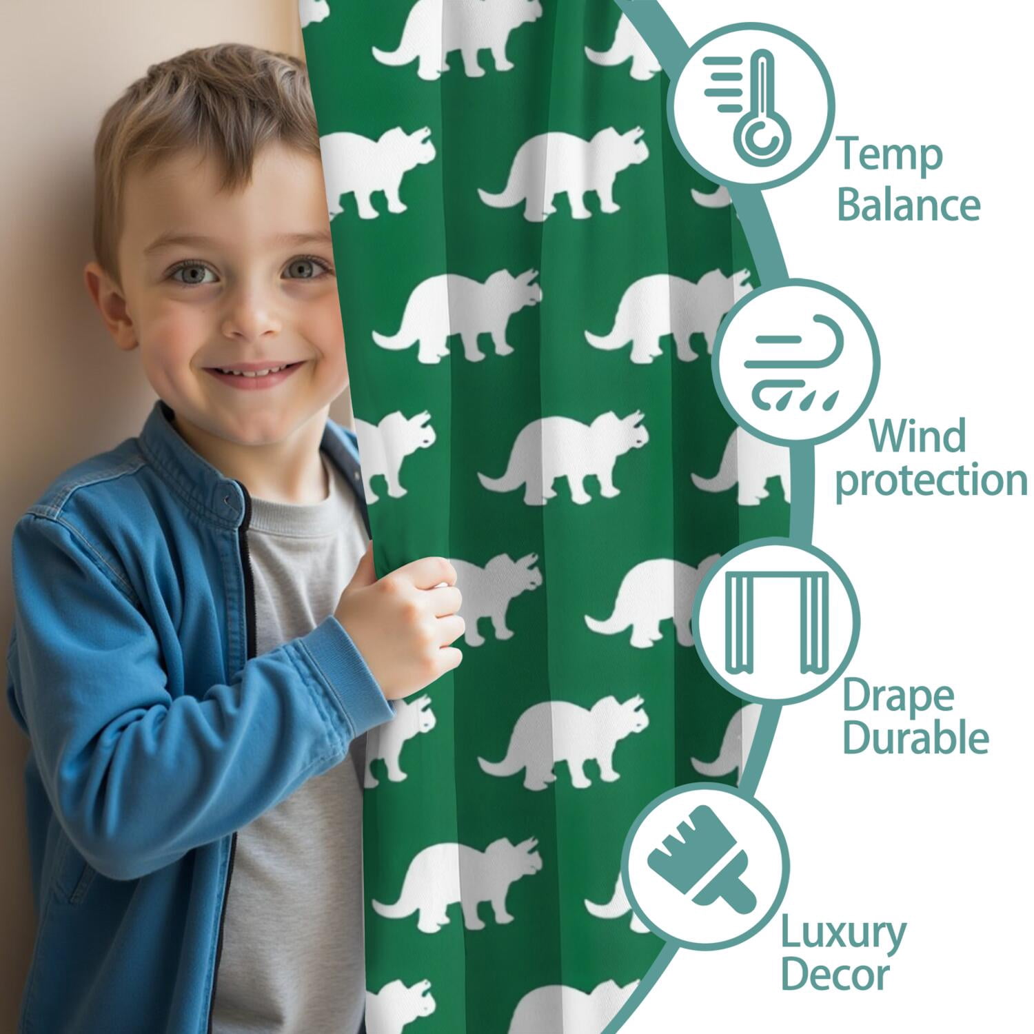 Blackout Kids Curtains,Green Dinosaurs Pattern Childrens Insulated Curtains Set Of 2,Bedroom Essentials,Toddler Room Decor 42"x84"