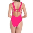 thumbnail image 4 of UTSJKR Women's One Piece Swimsuit Ruffle Trim Strappy Open Back High Cut Bathing Suit Fashion Push Up Tummy Control Swimwear Hot Pink L, 4 of 4