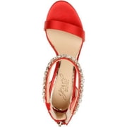 JEWEL BADGLEY MISCHKA Womens Red Ankle Strap Embellished Unique Round Toe Stiletto Zip-Up Dress Sandals Shoes 9.5 M