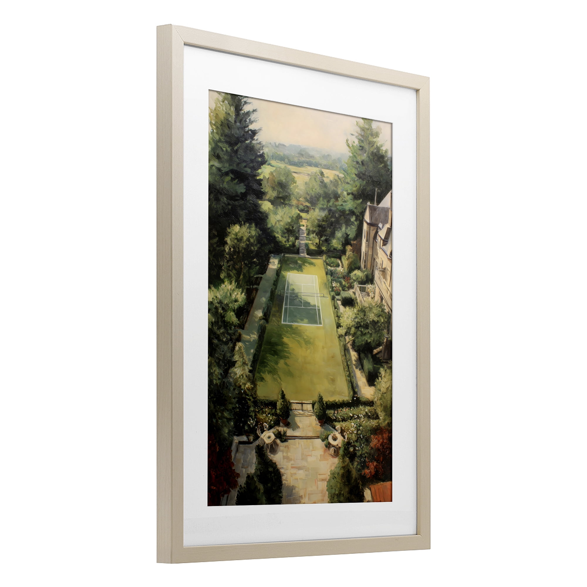 Stupell Industries Vintage Tennis At The Manor Birch Framed Print Under Glass, design by Petal Prints Design
