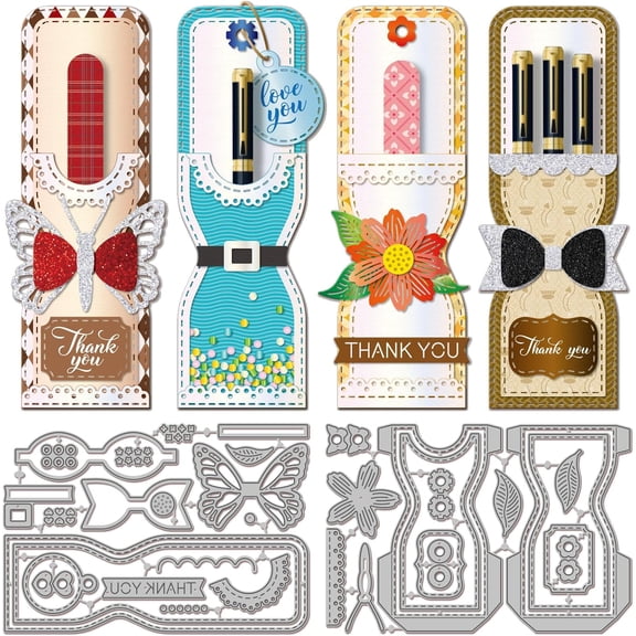 Nail File Holder Cutting Dies for DIY Scrapbooking Penholder Metal Die Cuts Flower Shakes Cut Dies Stencils for Card Making Border Embossing Photo Album Craft Decor Colorful