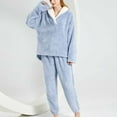 thumbnail image 7 of JYnXIANTI Pajama Sets for Women Plush Fleece Long Sleeve Collared Pullover Pants Lounge Set Shaggy Cozy Sleepwear 2 Piece Outfits, 7 of 7