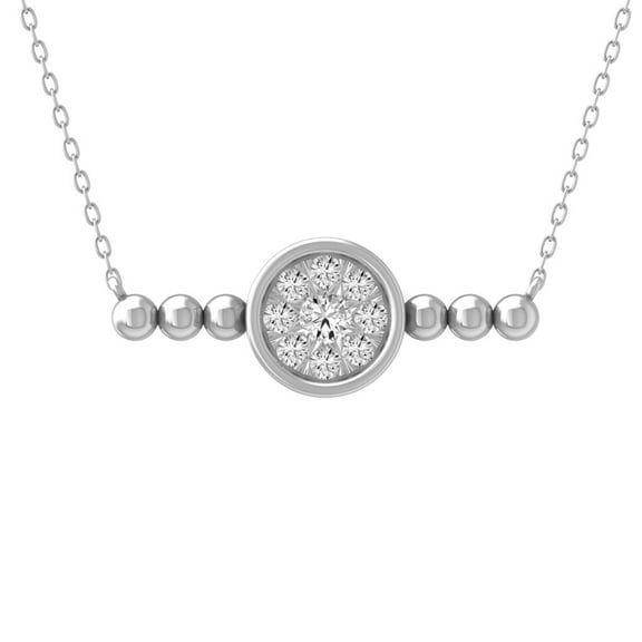 ARAIYA FINE JEWELRY 14K White Gold Round-shape Diamond Composite and Cluster Circle Pendant with Silver Cable Chain Necklace (1/3 cttw, I-J Color, I2-I3 Clarity) 18"