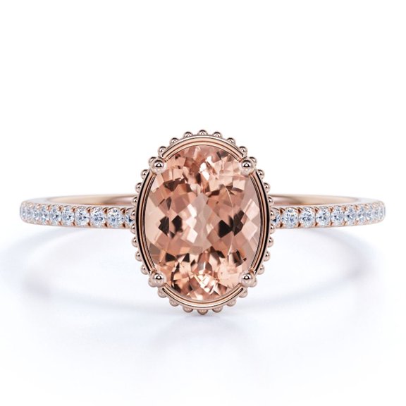 JeenMata 1.75 Carat Antique Design created morganite and Moissanite Oval Cut Engagement Ring in Rose Gold
