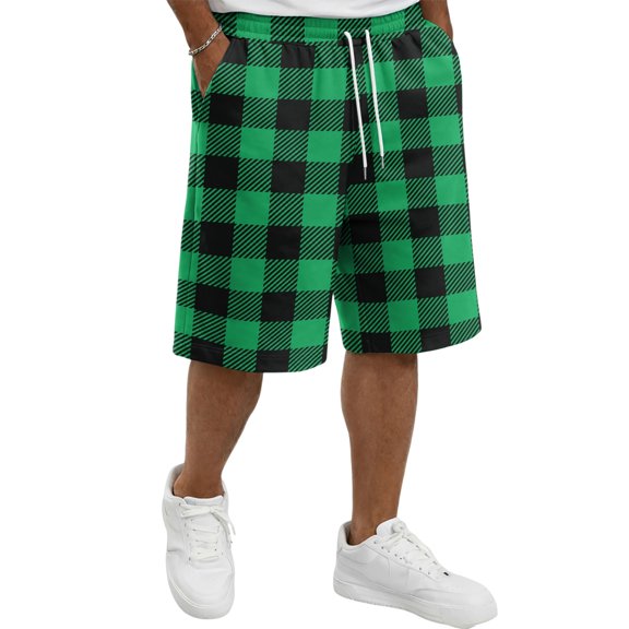 Resicozy Mens Plaid Shorts Casual Fashion Shorts Summer Beach Elastic Waist Drawstring Shorts with Pockets Green 2XL