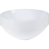 (10 PACK) EcoQuality 16 oz White Plastic Round Bowls with Silver Rim - Disposable Plastic Soup Bowls, Heavy Duty Plastic Salad Bowls, Dessert Bowl for Baby Showers, Weddings, Birthday Party