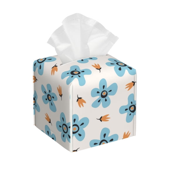 Tissue Flower Leaves Box Cover Holder, Square by Xecao - Leather Decorative Organizer for Tabletop, Bathroom, Car, Office
