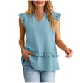 thumbnail image 4 of Women's Summer Tank Tops Oversized V-Neck Ruffle Sleeveless Shirts Casual Solid Plus Size Loose Quickly Dry Breathable T Shirts Elegant Tanks Blouses, 4 of 8