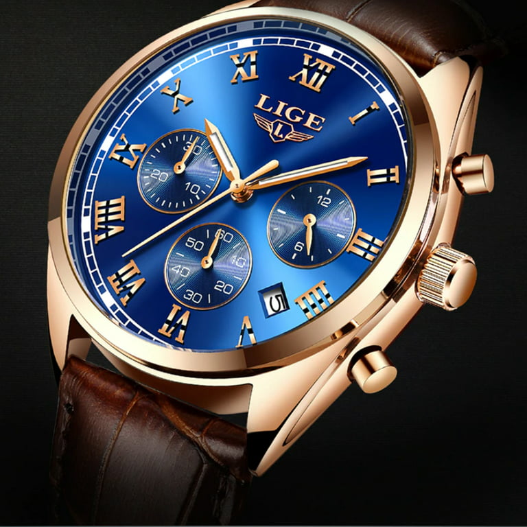 LIGE Mens Watches Business 24 Hour Date Waterproof Watches Fashion