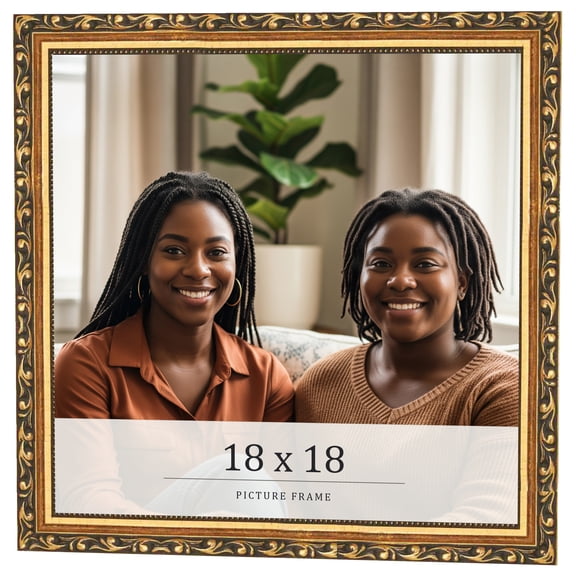 18x18 Frame Black & Gold Solid Wood Picture Frame Width 1.125 Inches | Interior Frame Depth 0.375