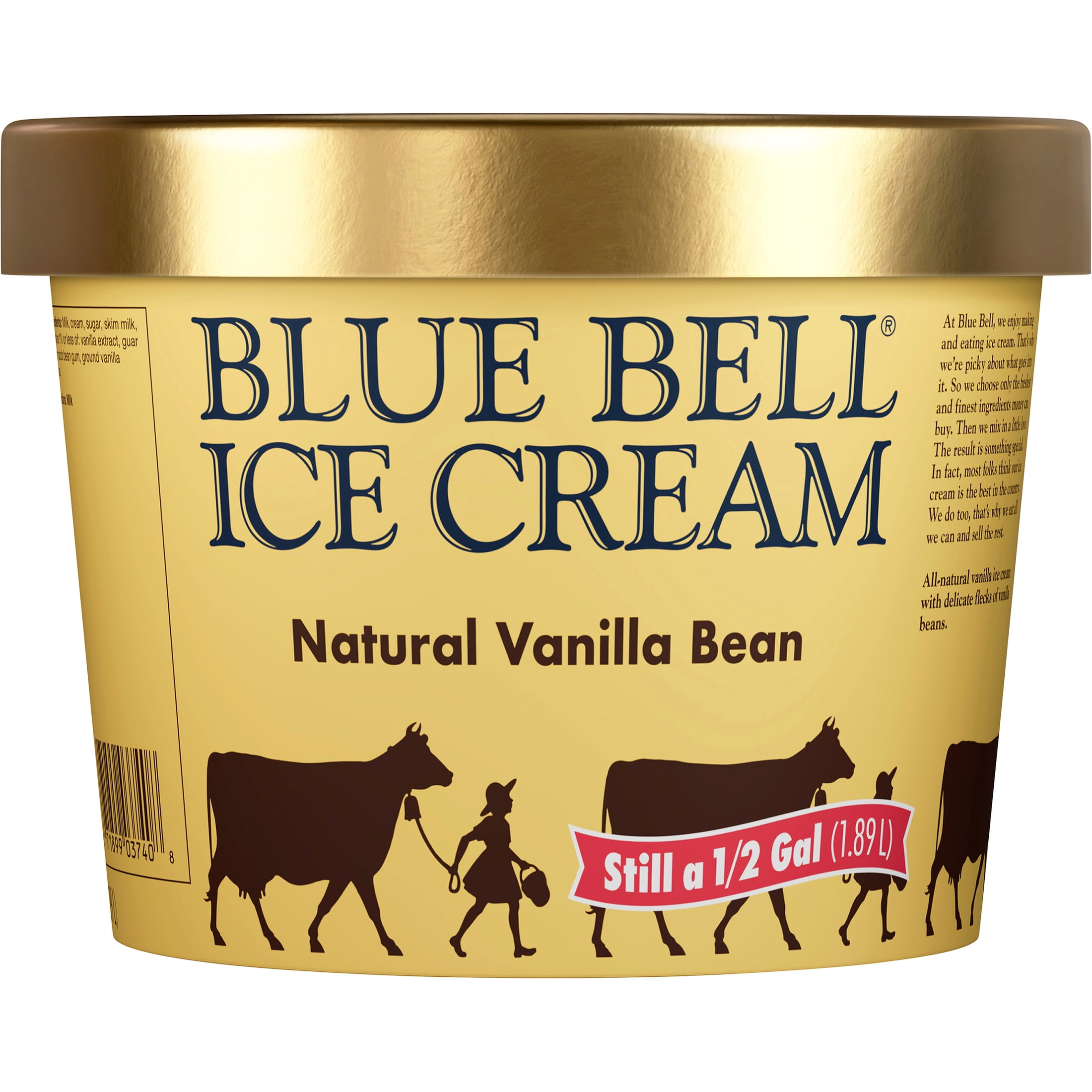 Blue Bell Natural Vanilla Bean Ice Cream Half Gallon, 64 fl oz