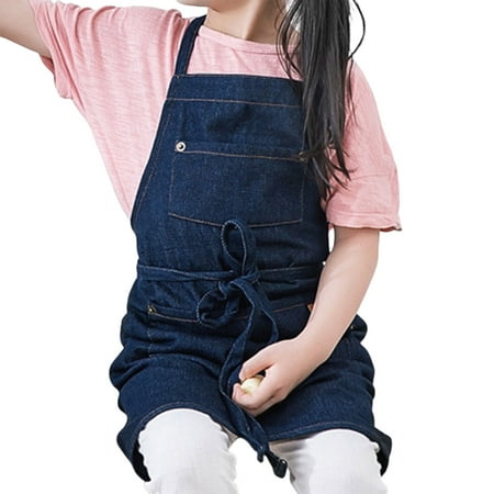 

Unisex Denim Jeans Kids Children Aprons for Drawing Painting Gardening Kitchen