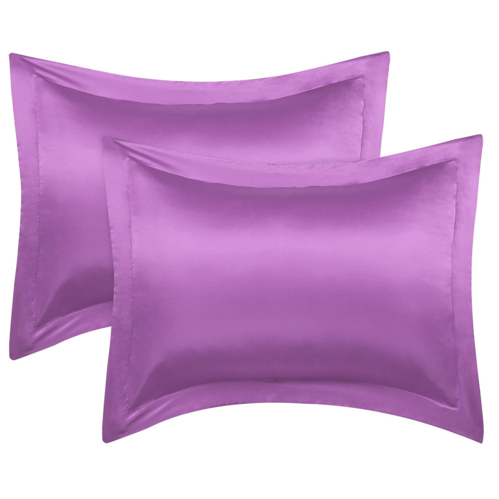 Unique Bargains 2Pack Satin Pilllowcase Pillow Shams 12" X 16" Purple