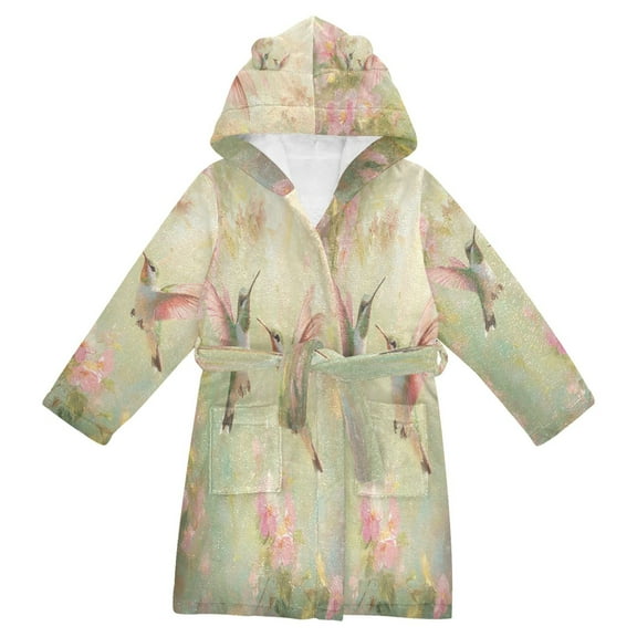BZSMCE Bathrobes Belt Hooded Hummingbird Harmony Creative Pattern