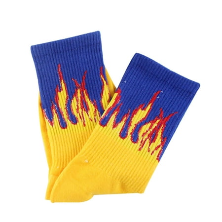 

LEAQU 1Pair Women Men Flame Print Warm Cotton Elastic Breathable Middle Tube Socks