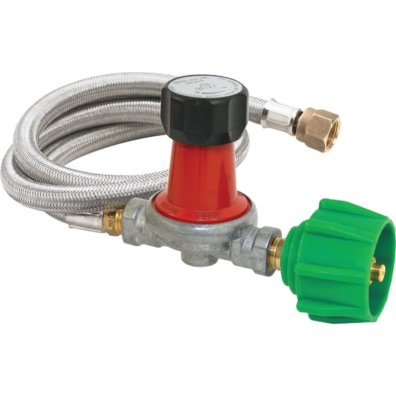 Bayou Classic M5HPR-30, 0-30 PSI Adjustable Regulator with Stainless Braided Hose — Garden & Landscape Use, Standard Connection